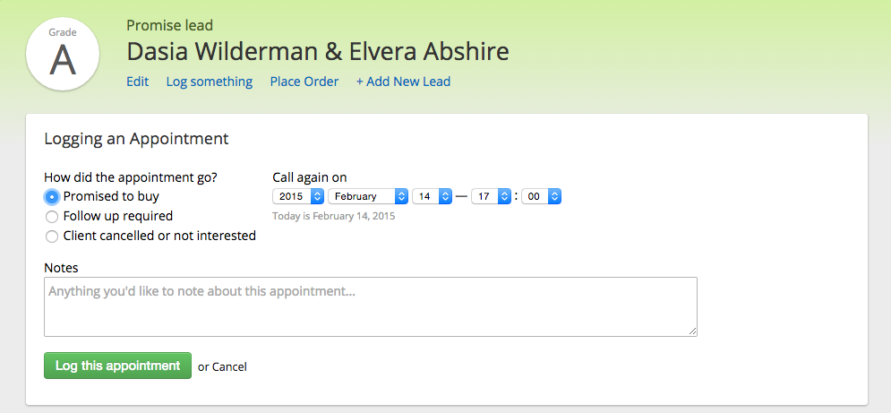 Logging and appointment.