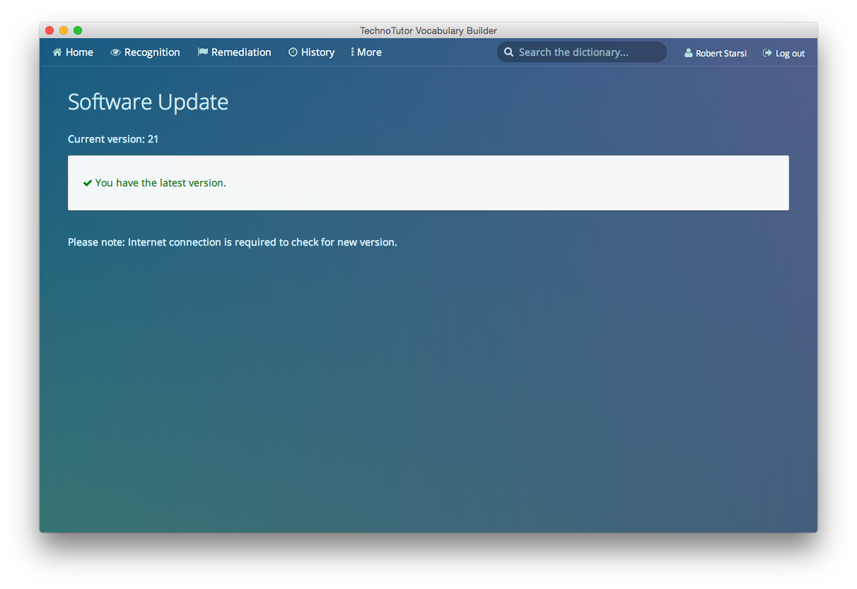 Easy update to the latest version from the app itself.