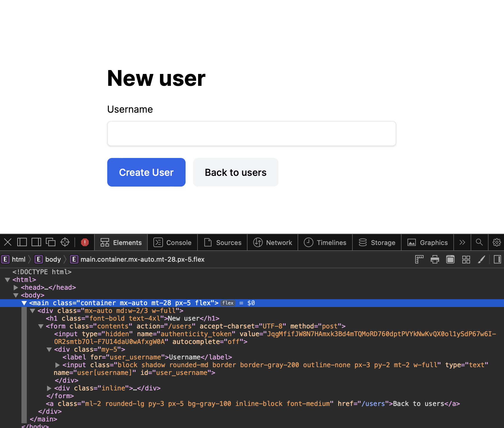 Edit view. Notice the Tailwind markup.