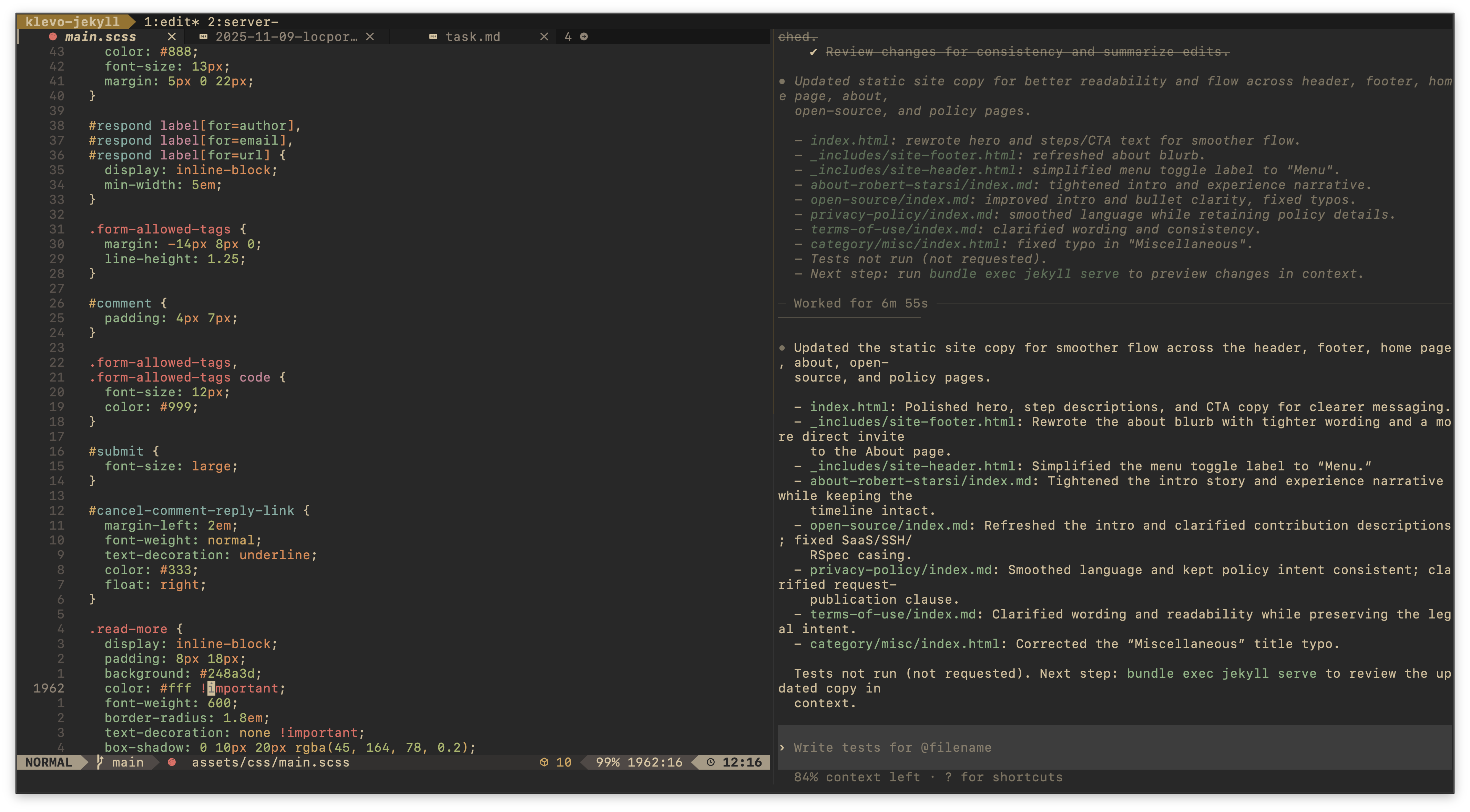 My current tmux configuration running inside Ghostty terminal.