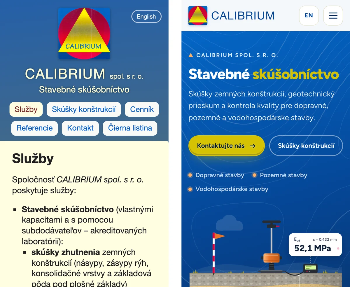 Phone view of the old and the new homepage side by side