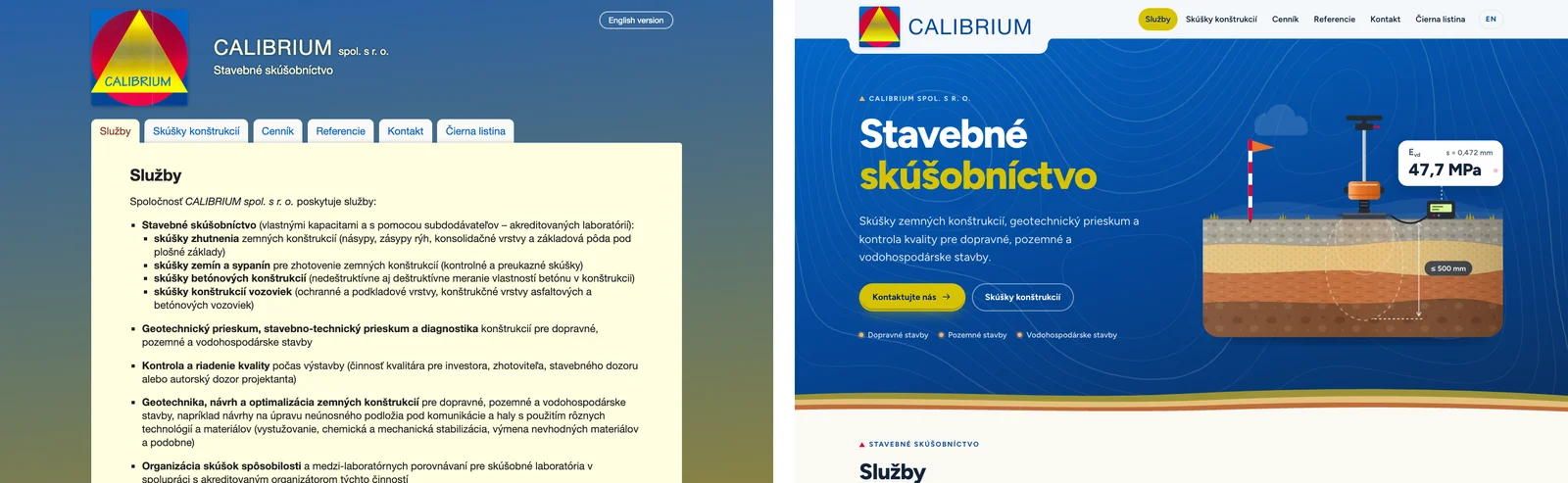 The 2025 static site on the left and the 2026 redesign on the right