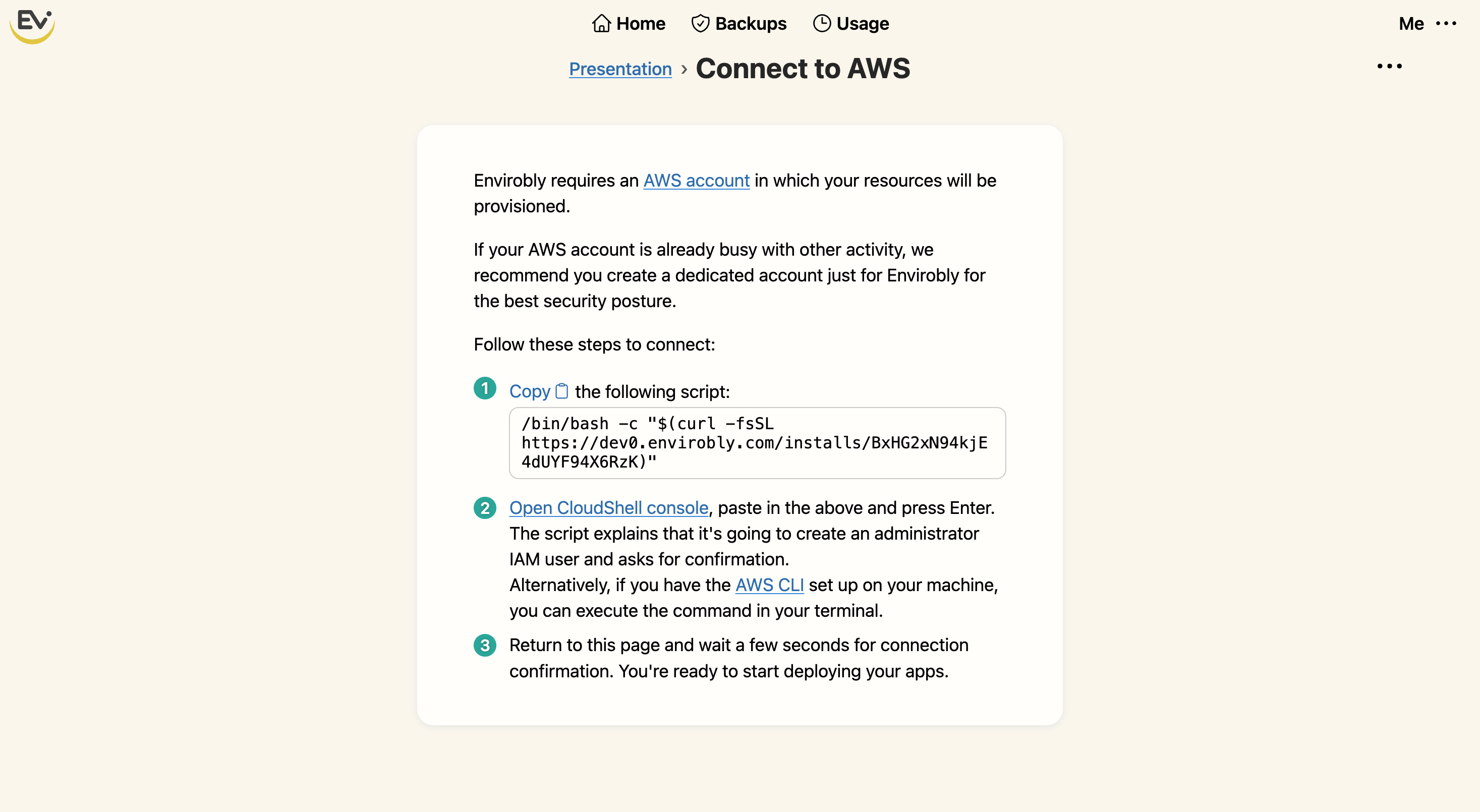 Connect an account in the UI