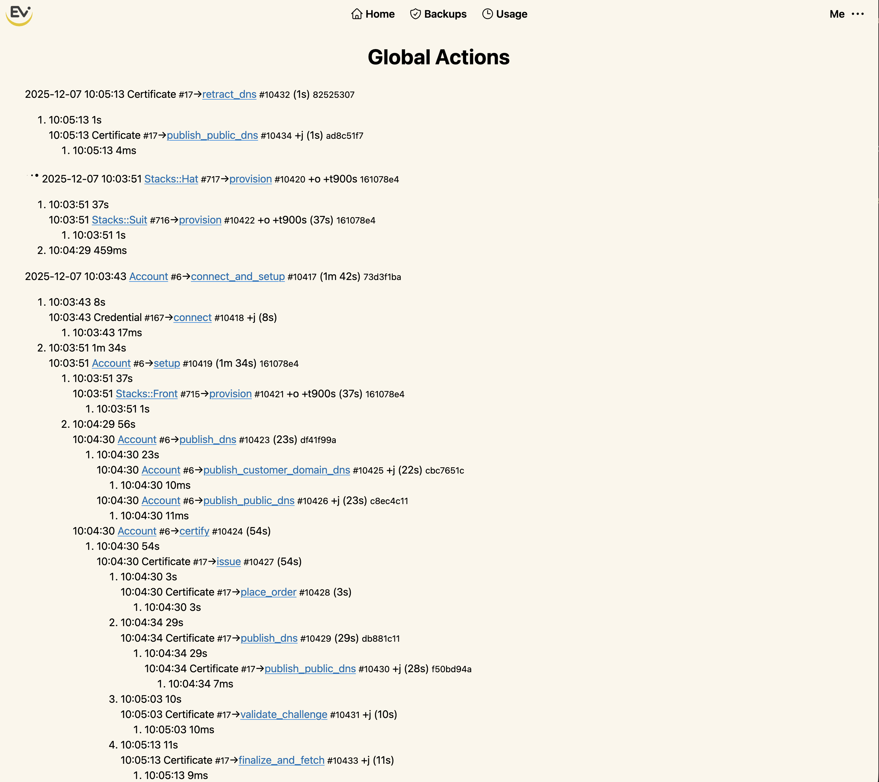 Stepped action timeline in the UI