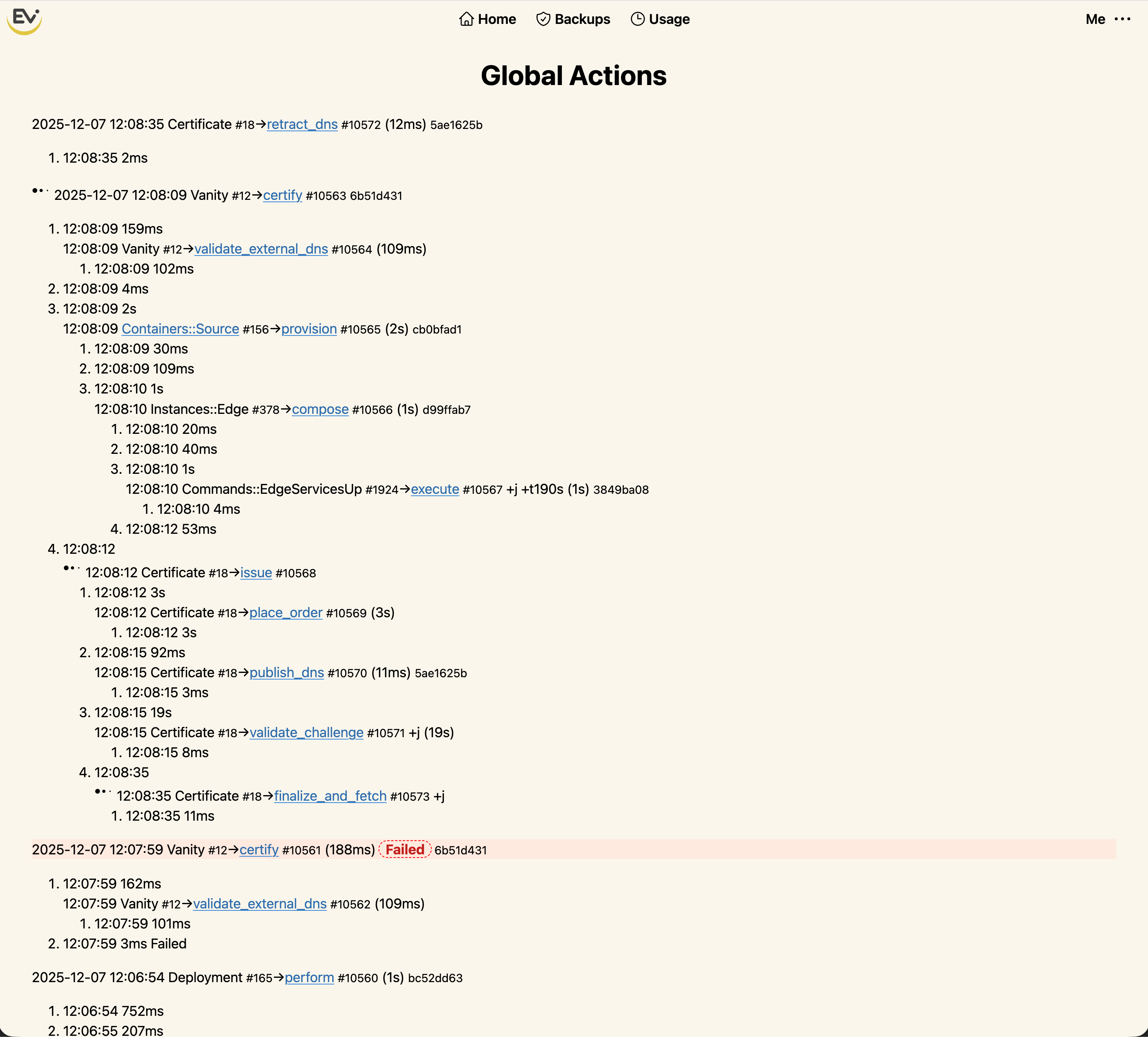 Stepped action detail with completed steps