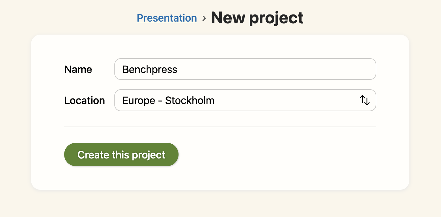 New project creation flow