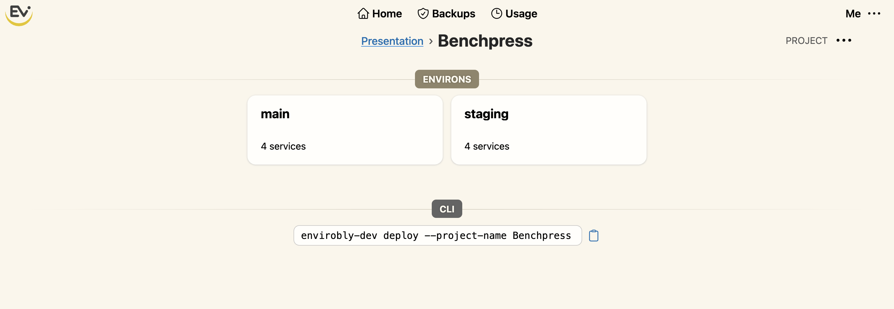 List of environs inside a project