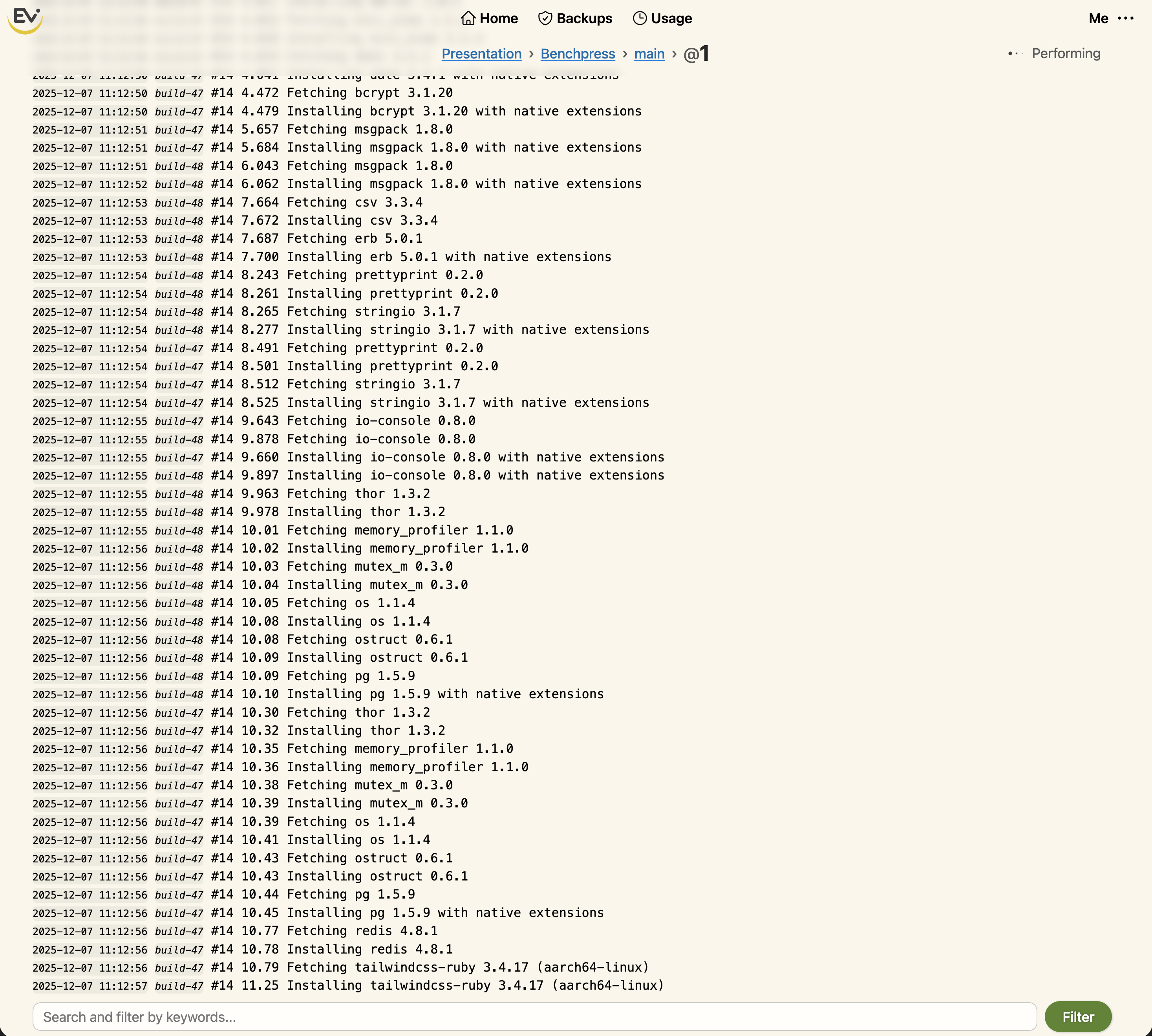 Per-deployment log stream