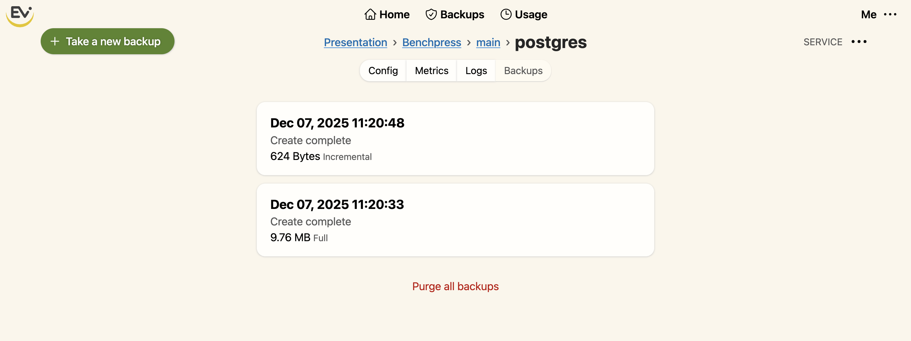 Backup schedule and restore options